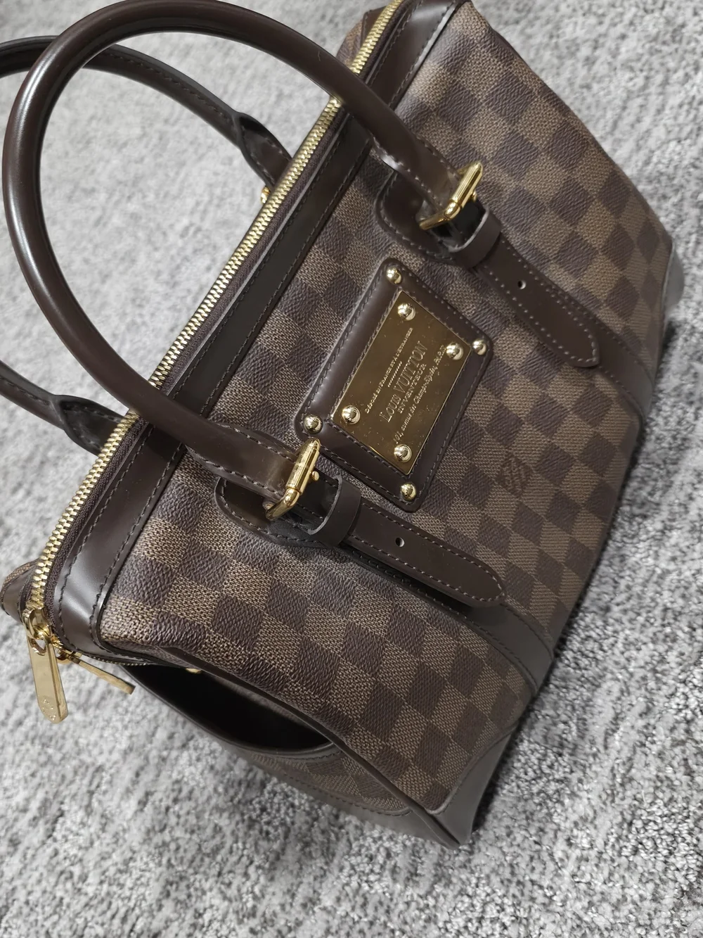 Louis Vuitton Brown Damier Ebene Satchel with Red Interior and Gold Hardware